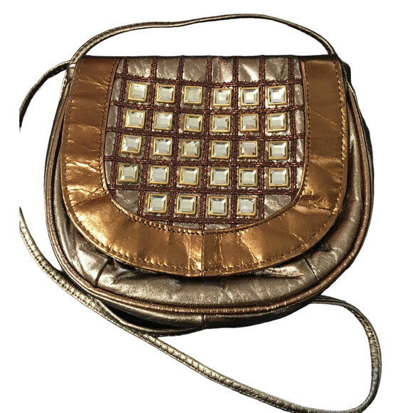 NWOT Vintage Samir Handbag Leather Gold, Bronze Metallic Jeweled Crossbody Purse - Picture 1 of 4